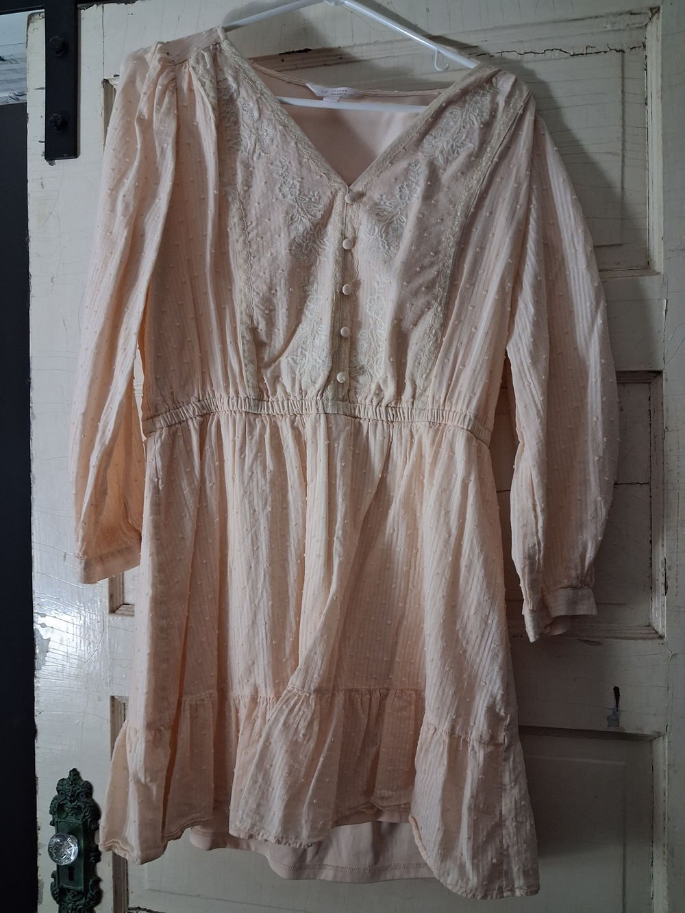 LC Lauren Conrad 100% Cotton Long Sleeve Lace-Trim Peasant Dress - Blush